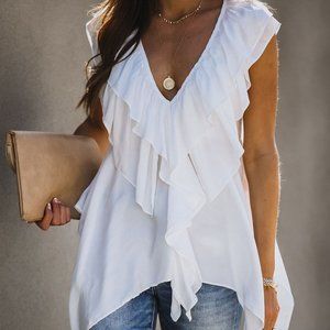 Open Back Ruffle Top - Off White